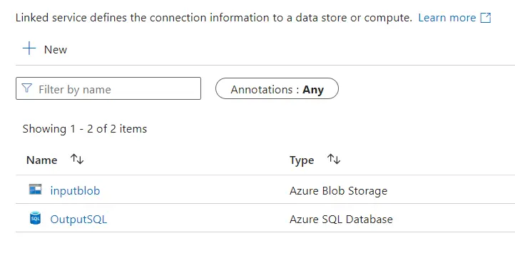 Example pipeline Linked Services