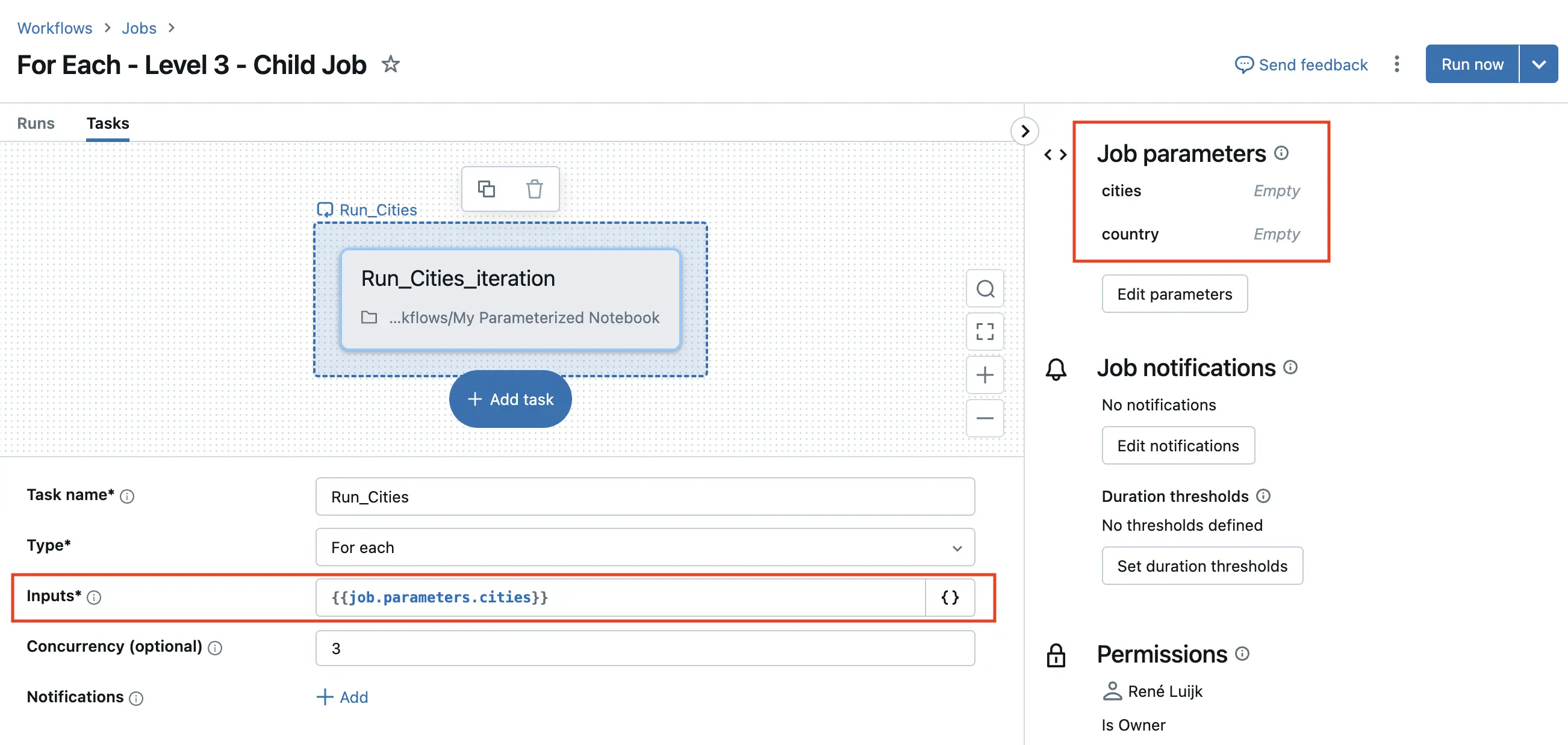 Level 3 Child Job, Job parameters